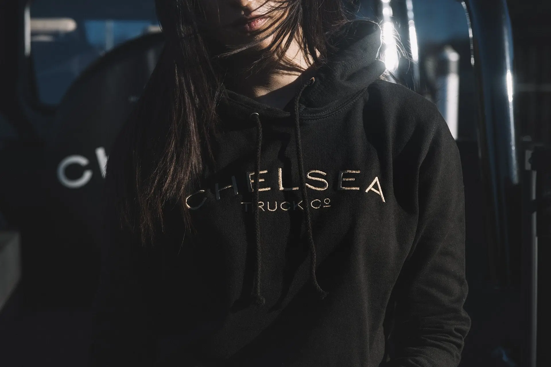 Black with Gold Embroidery Chelsea Truck Co Hoodie - Image 4