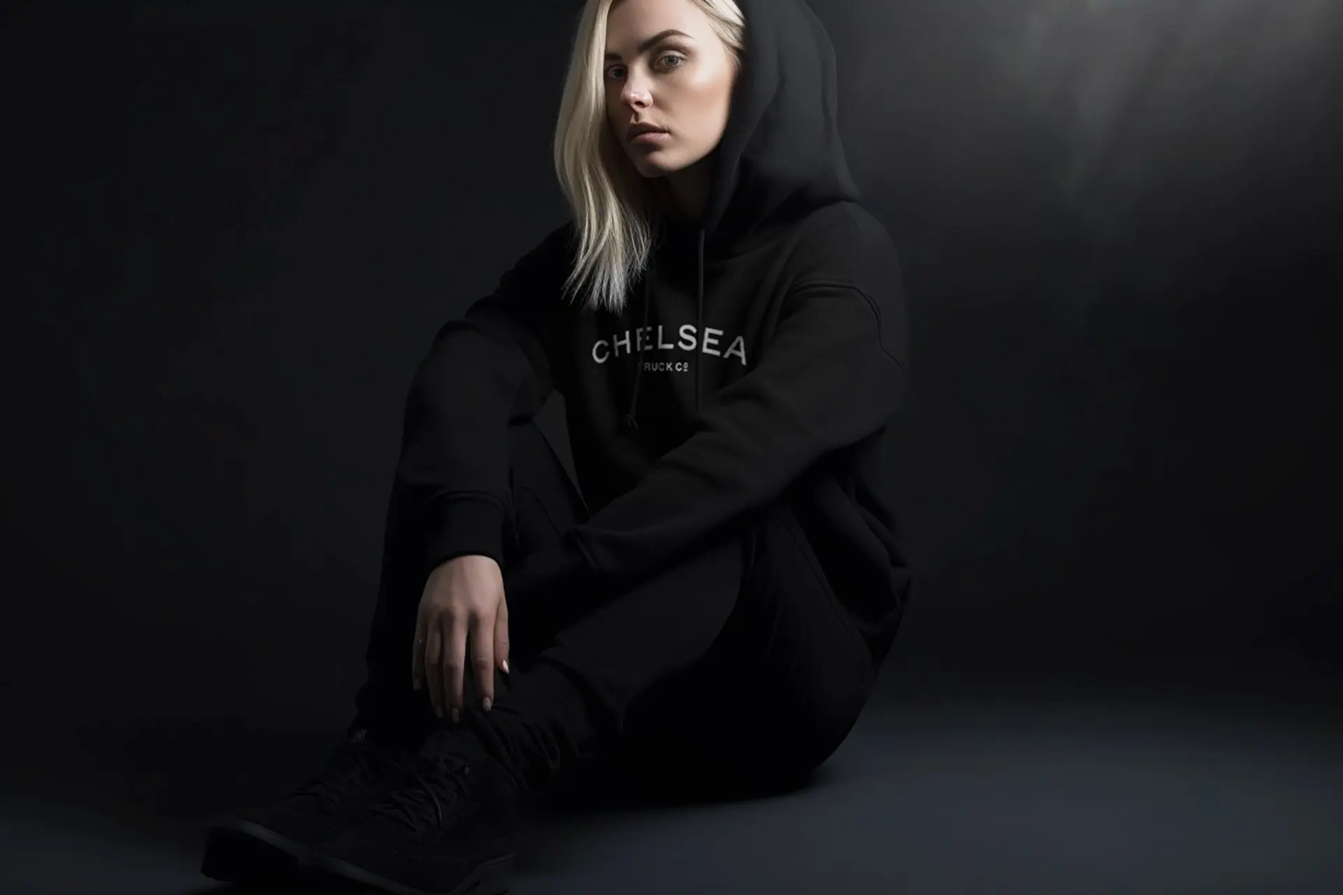 Women's Black with White Embroidery Chelsea Truck Co Hoodie - Image 2