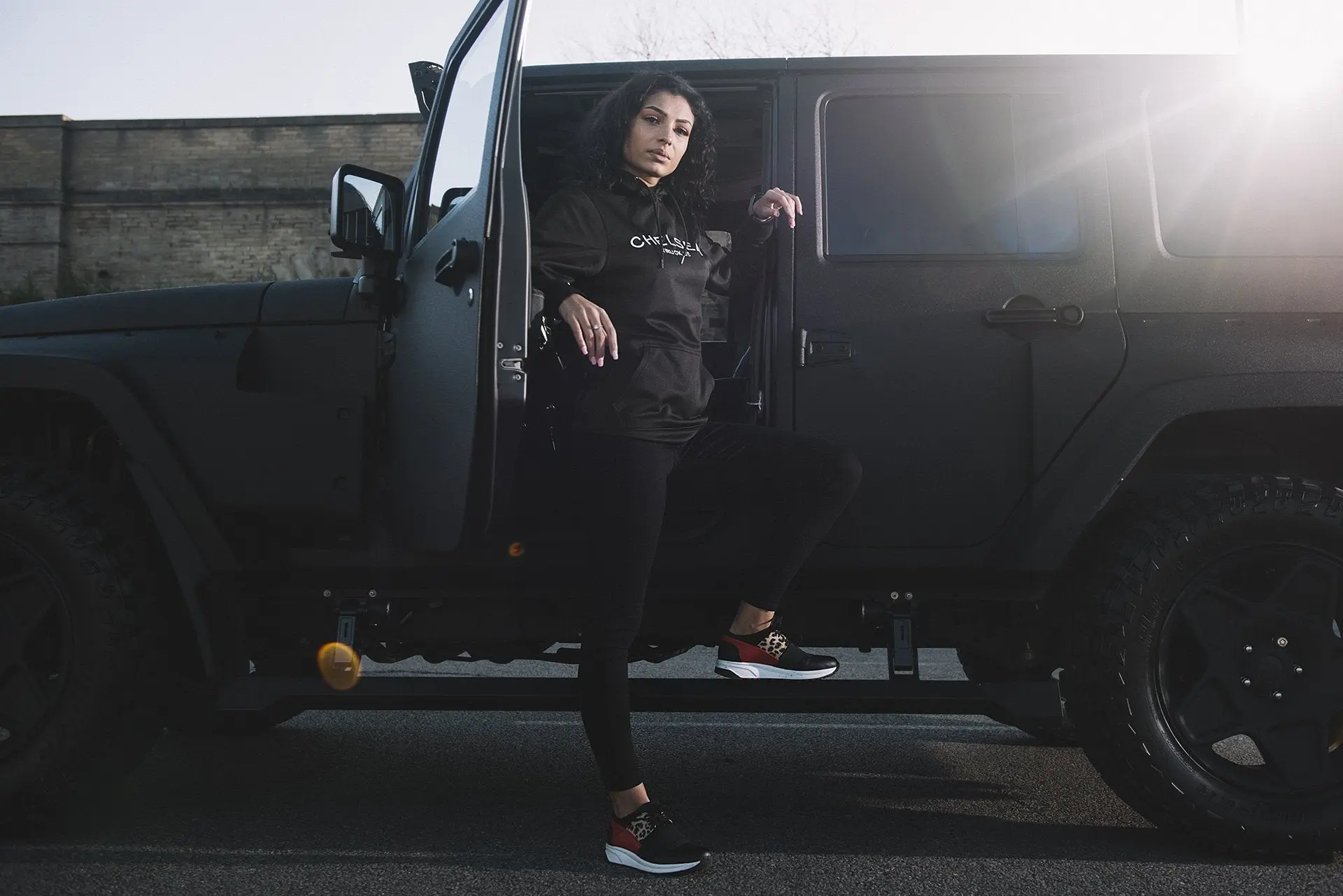 Women's Black with White Embroidery Chelsea Truck Co Hoodie - Image 4