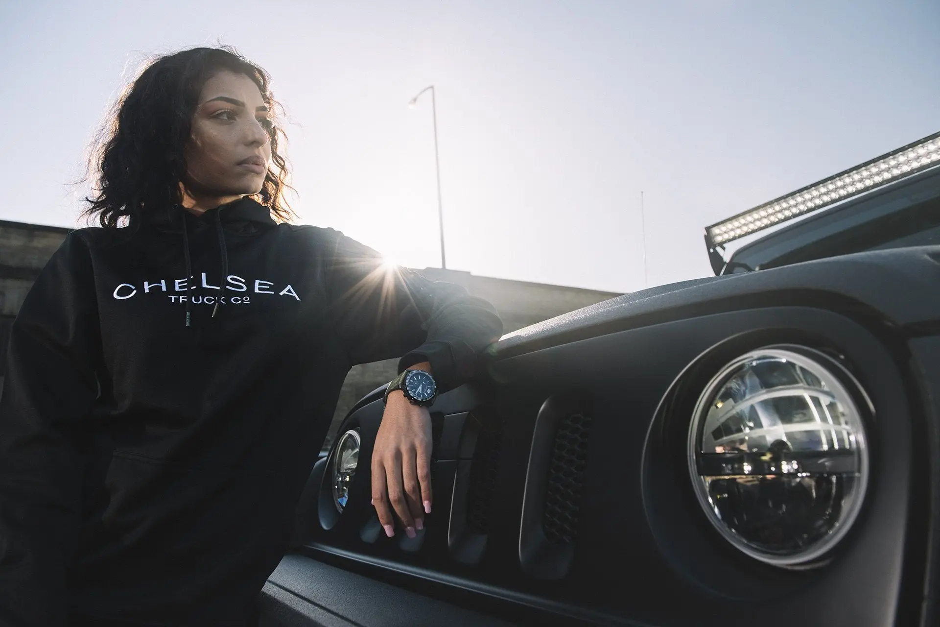 Women's Black with White Embroidery Chelsea Truck Co Hoodie - Image 5