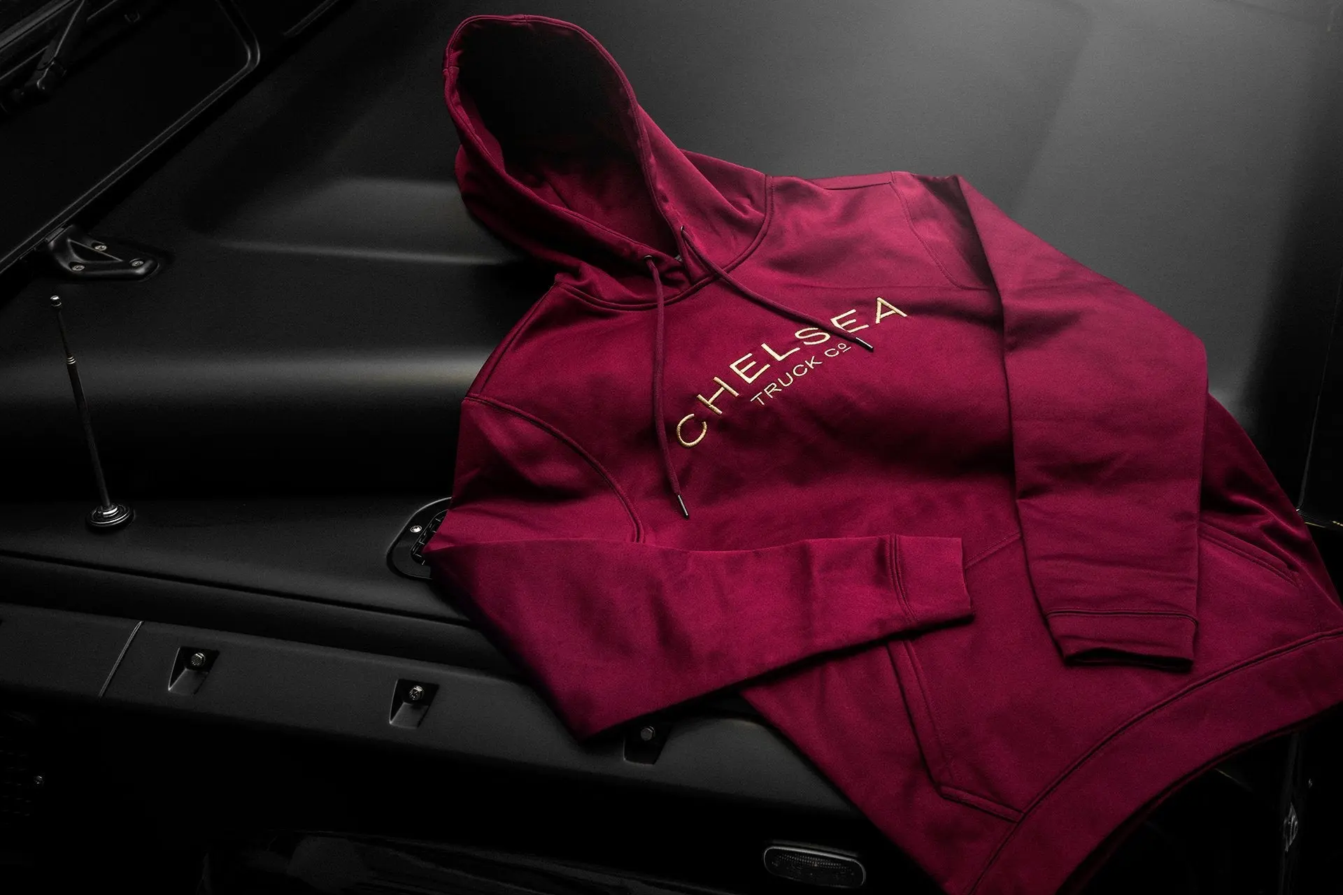 Women's Berry Red with Gold Embroidery Chelsea Truck Co Hoodie